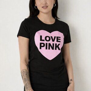 Victoria’s Secret PINK Perfect Short Sleeve Tee (Black Hearts)